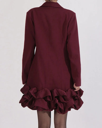 Ruffle Hem Double-Breasted Blazer Dress