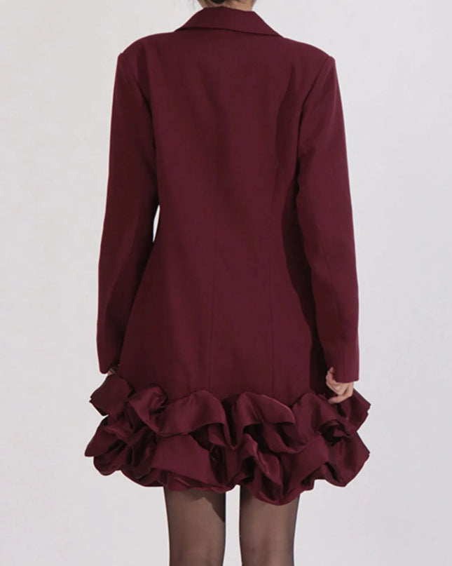 Ruffle Hem Double-Breasted Blazer Dress