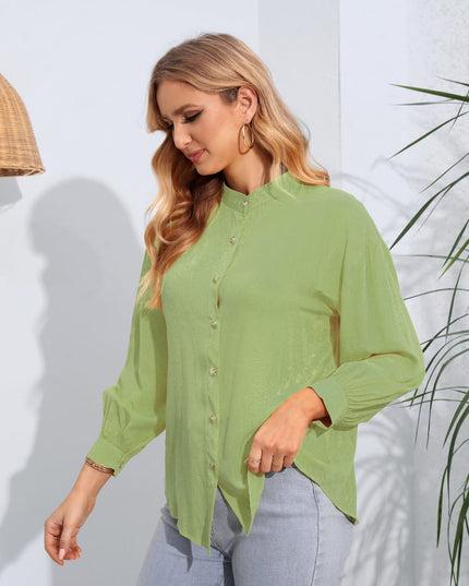 Mock Neck Buttoned Long Sleeve Shirt