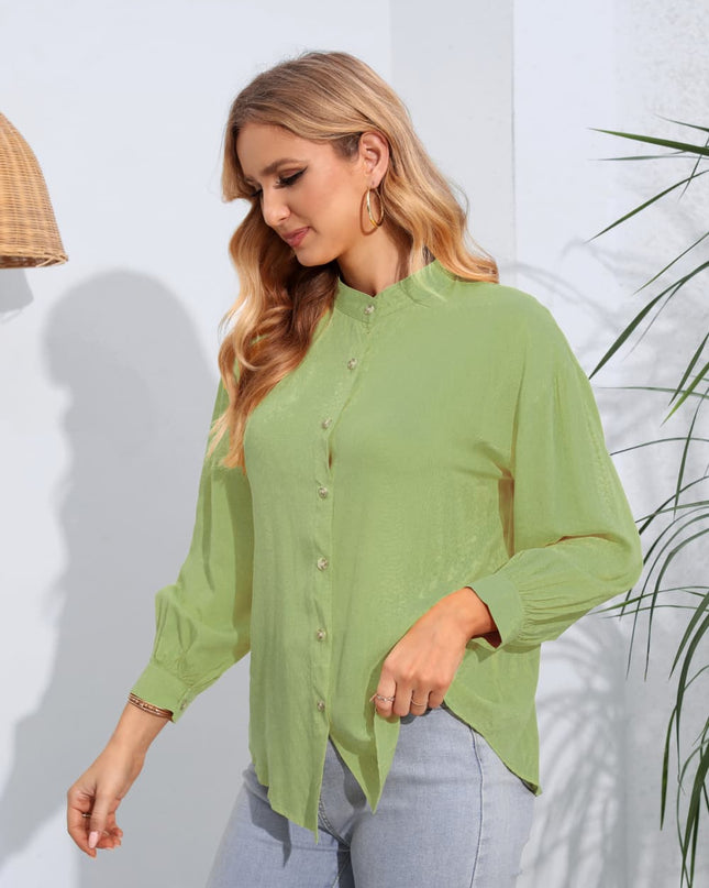 Mock Neck Buttoned Long Sleeve Shirt