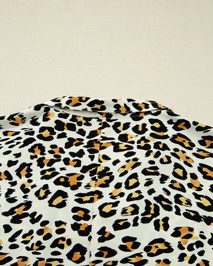 Leopard Print Contrast Striped V Neck Blouse