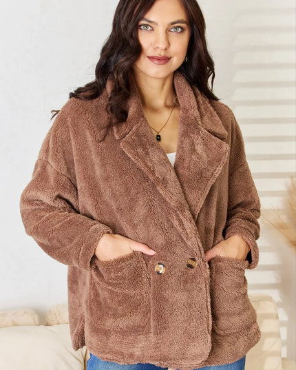 Culture Code Double Breasted Fuzzy Coat New Taupe