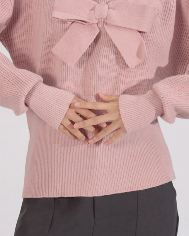 Bow Front Turtleneck Long Sleeve Sweater