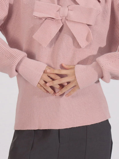 Bow Front Turtleneck Long Sleeve Sweater