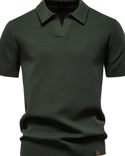 Men's Classic Textured Short Sleeve Polo Shirt Army Green