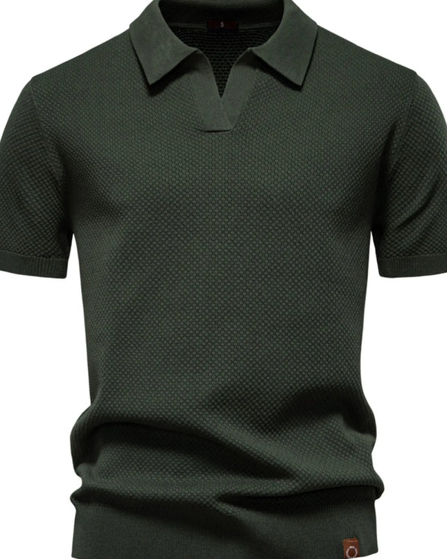 Men's Classic Textured Short Sleeve Polo Shirt Army Green
