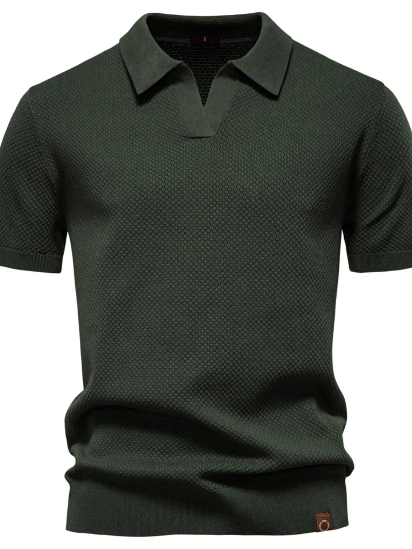 Men's Classic Textured Short Sleeve Polo Shirt Army Green