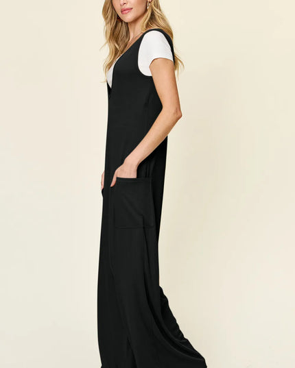 Double Take Full Size Sleeveless Wide Leg Jumpsuit with Pockets