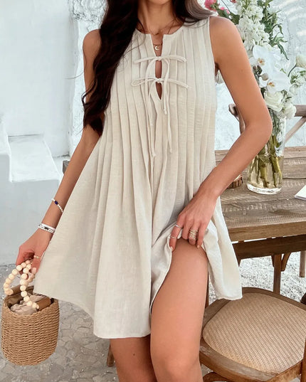Devine Pleated Sleeveless Mini Dress