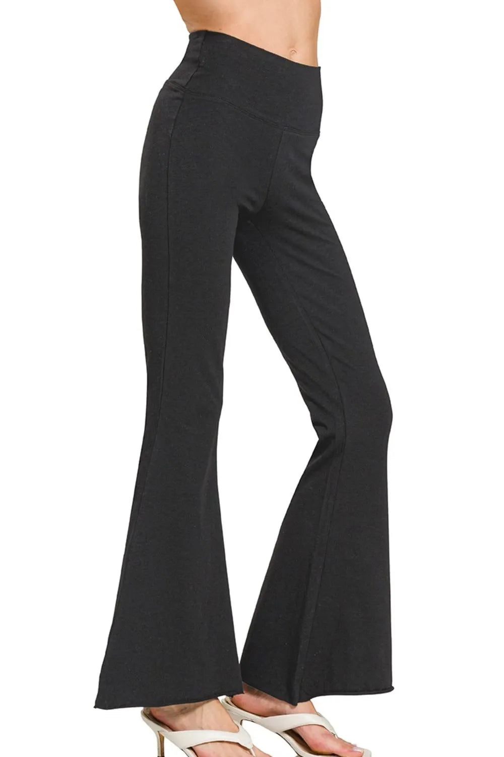 Zenana Raw Edge Hem Flare Yoga Pants