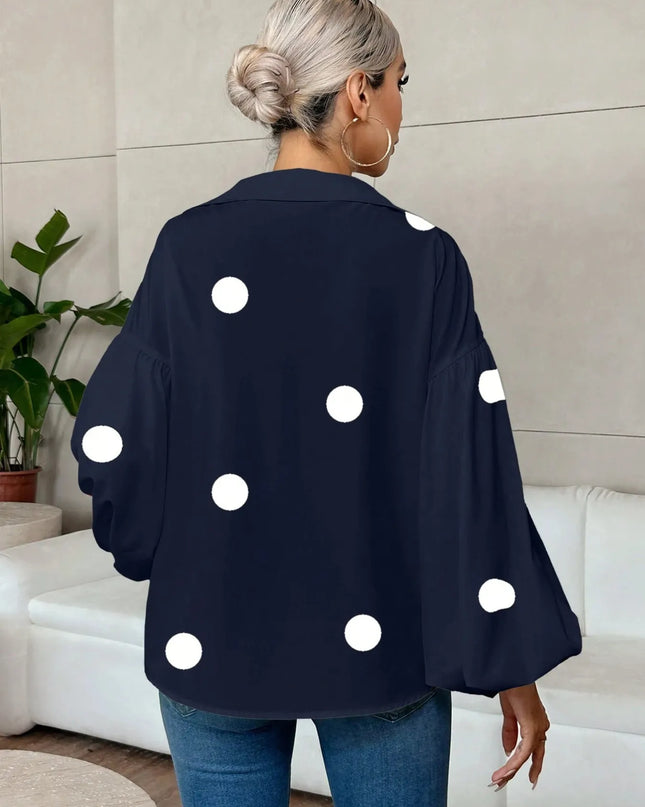 Polka Dot Balloon Sleeve Blouse