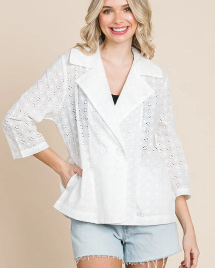 Culture Code Double Breasted Eyelet Jacket with Pockets Soft White