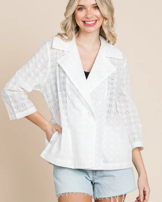 Culture Code Double Breasted Eyelet Jacket with Pockets Soft White