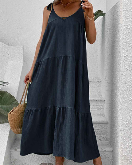 Perfee Tie-Shoulder Tiered Maxi Dress
