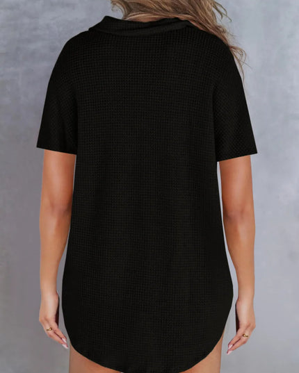 Waffle-Knit Short Sleeve Polo Shirt