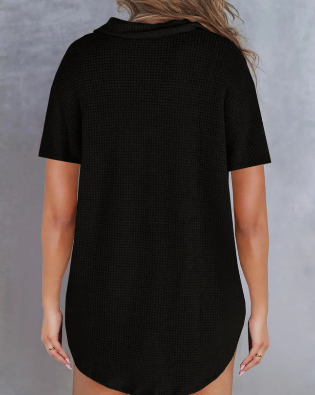 Waffle-Knit Short Sleeve Polo Shirt