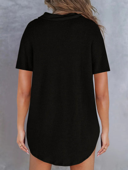 Waffle-Knit Short Sleeve Polo Shirt