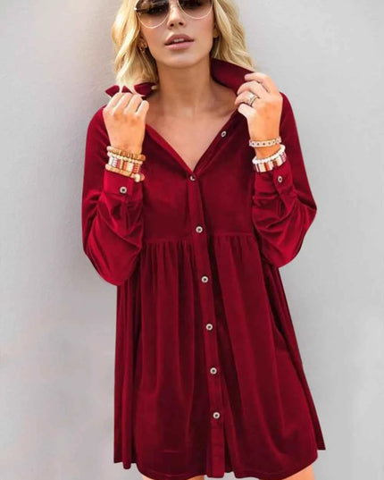 Oh Full Size Collared Neck Long Sleeve Mini Dress