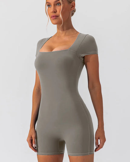 Square Neck Cap Sleeve Active Romper 