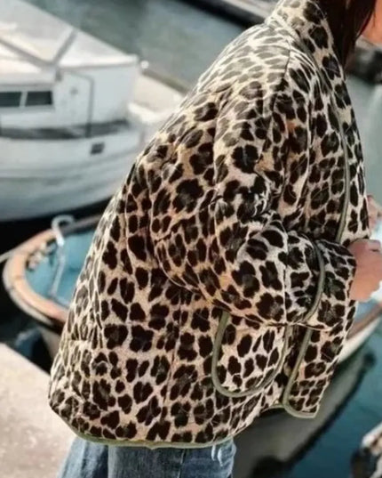 Leopard Open Front Long Sleeve Outerwear Black Forest