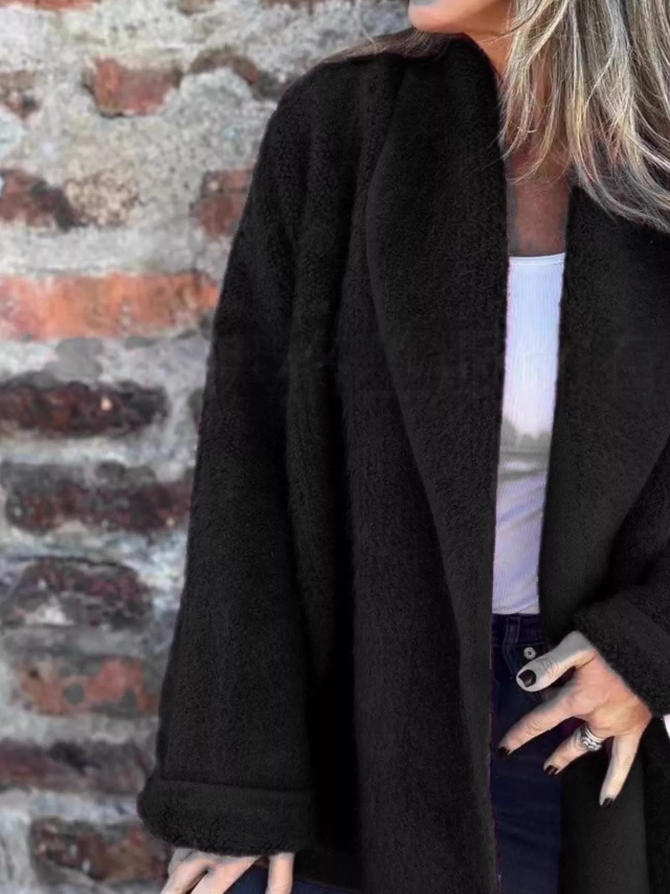 Open Front Long Sleeve Fluffy Jacket