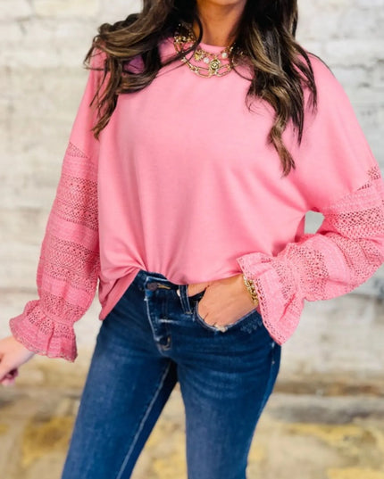 Lace Detail Flounce Sleeve Sweatshirt