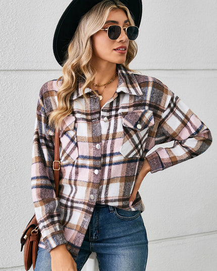 Button Down Collared Plaid Shacket