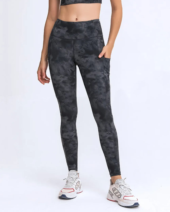 Millennia Wide Waistband Leggings with Pockets Black