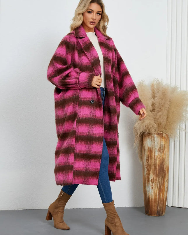 Contrast Double-Breasted Long Sleeve Longline Coat