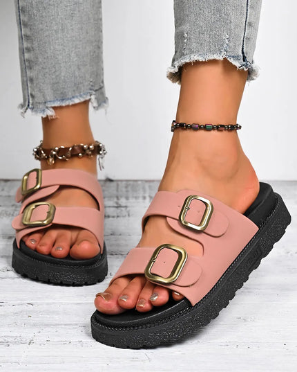 Double Buckle Slide Sandals 
