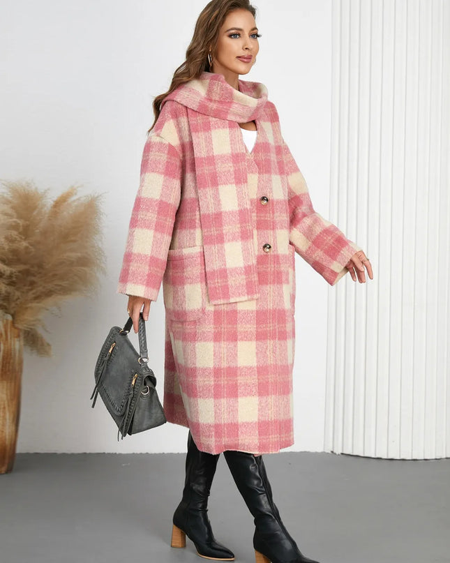Plaid Button Up Long Sleeve Coat
