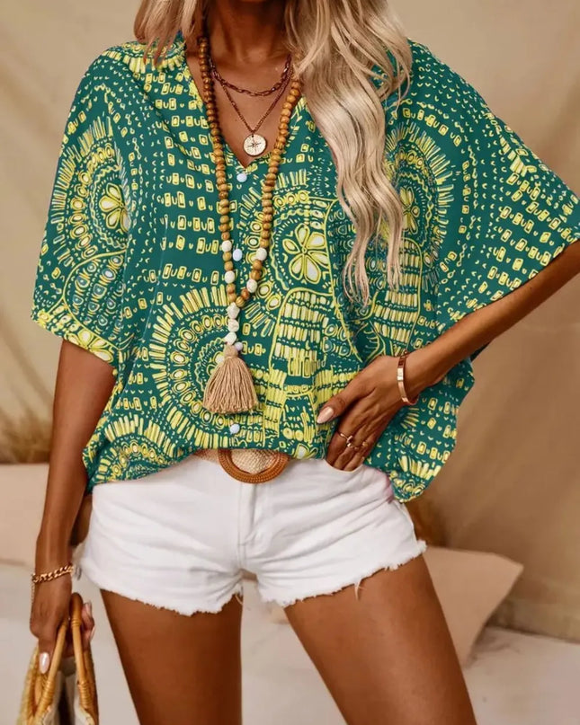 Printed V-Neck Half Sleeve Top 