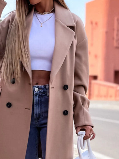 Full Size Double-Breasted Wool Coat Plus Size