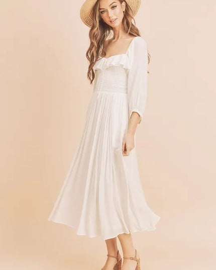 Aemi + Co Ruffled Smocked Square Neck Balloon Sleeve Dress 