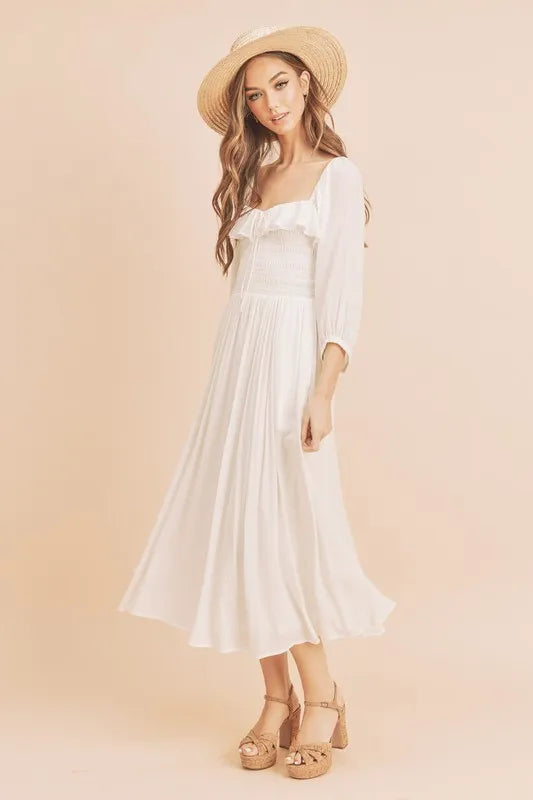 Aemi + Co Ruffled Smocked Square Neck Balloon Sleeve Dress 