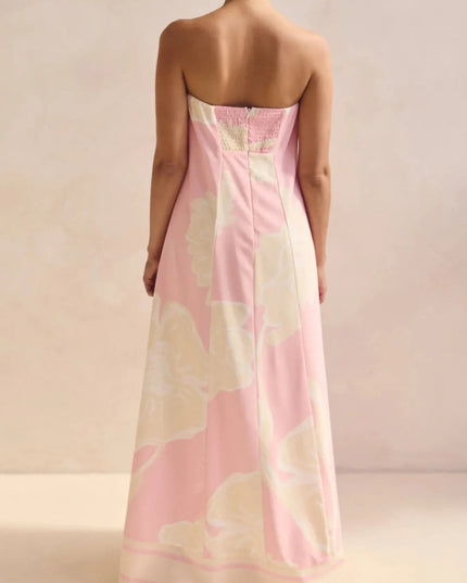 Smocked Printed Tube Maxi Dress