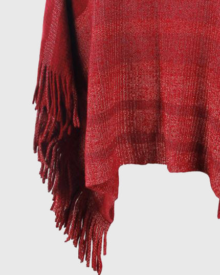 Striped Boat Neck Poncho with Fringes