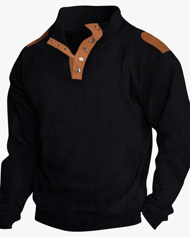 Men's Full Size Stand Collar Long Sleeve Polo Plus Size Black
