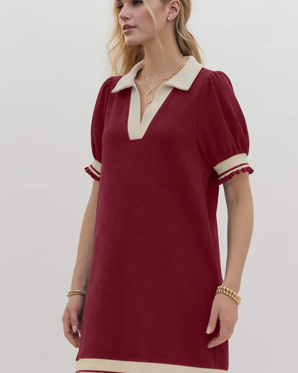 Oh Frill Contrast Trim Johnny Collar Short Sleeve Mini Dress