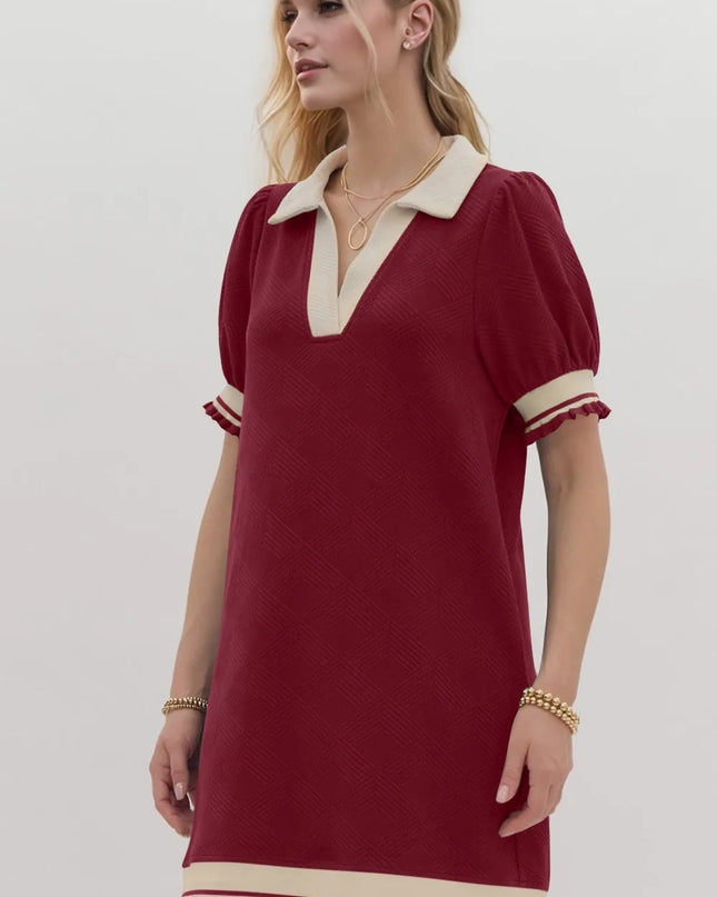 Oh Frill Contrast Trim Johnny Collar Short Sleeve Mini Dress