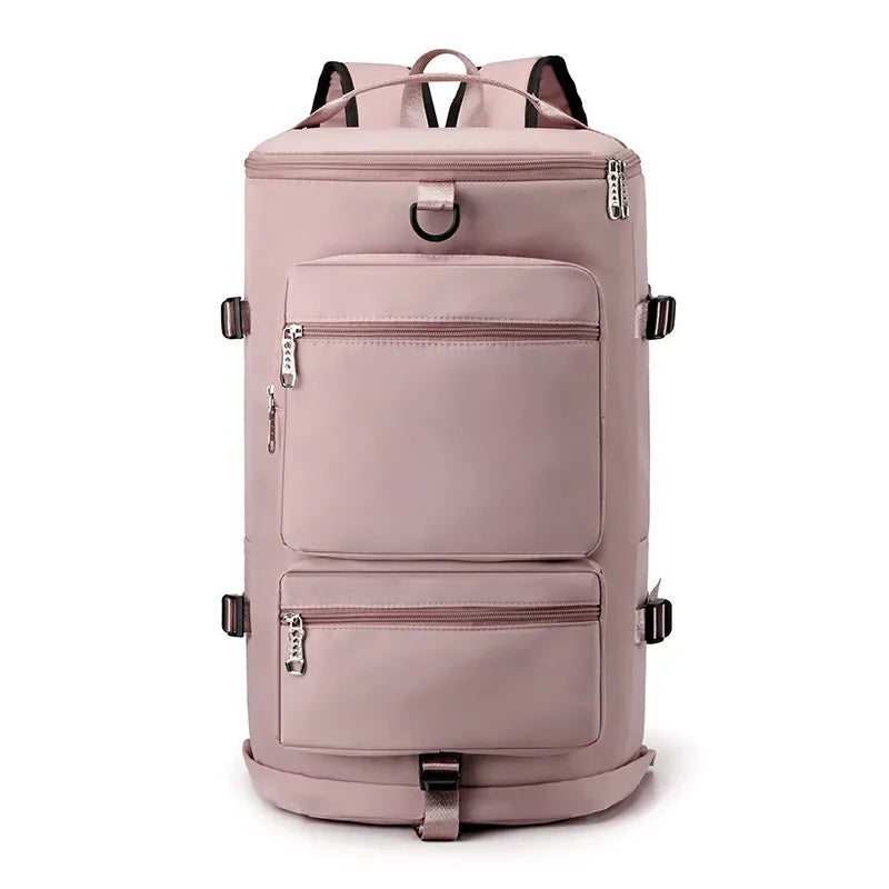 Multi Pocket Travel Backpack Bag Dusty Pink One Size