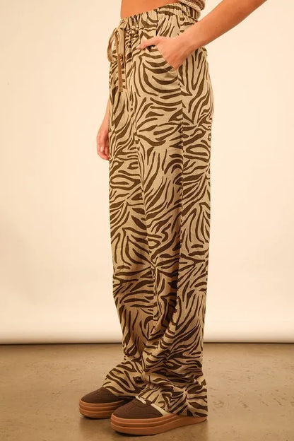 VERY J Animal Print Linen Wide Leg Pants