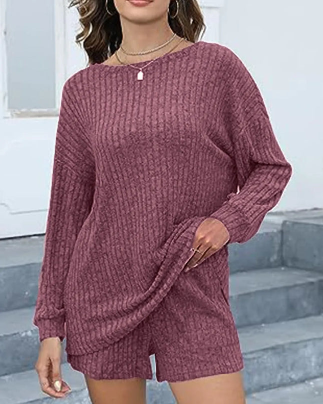 Round Neck Dropped Shoulder Top and Shorts Set