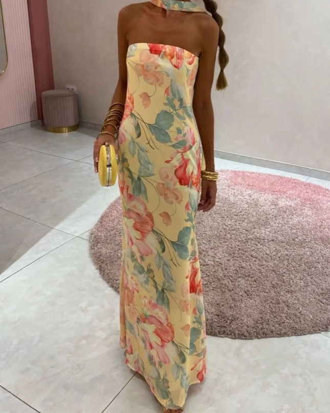 Printed Tube Maxi Dress