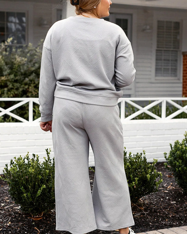 Double Take Full Size Textured Long Sleeve Top and Drawstring Pants Set