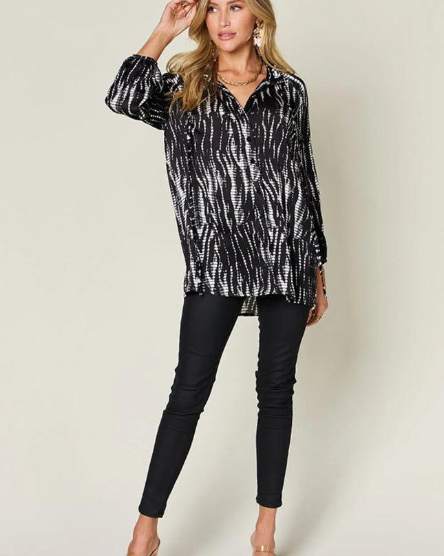 Double Take Full Size Printed Button Up Long Sleeve Shirt