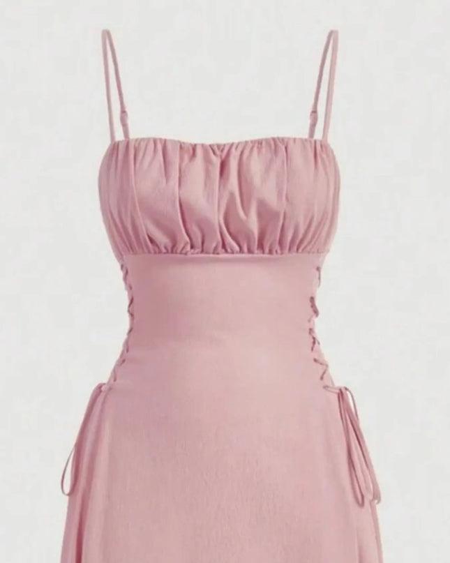 Ruched Midi Cami Dress with Side Tie Details