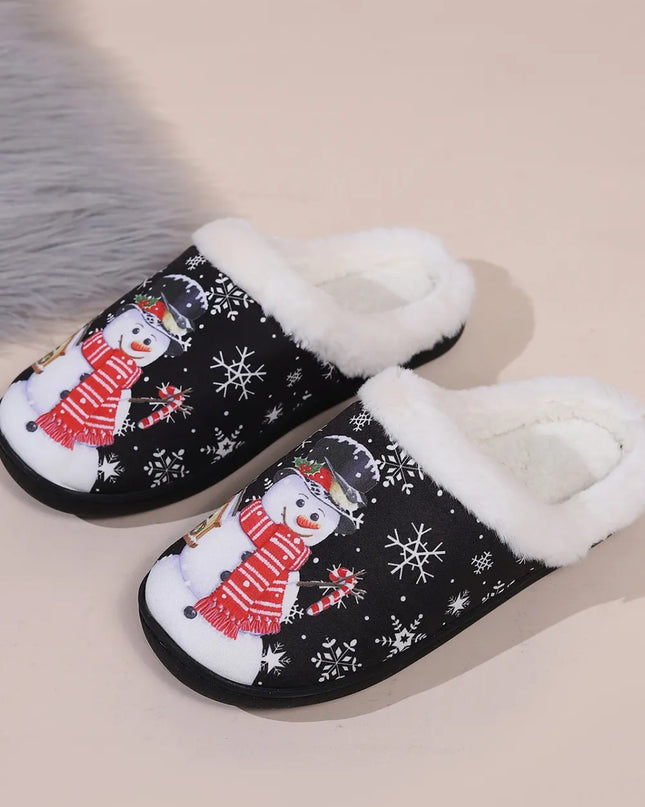 Snowman Round Toe Faux Fur Slippers