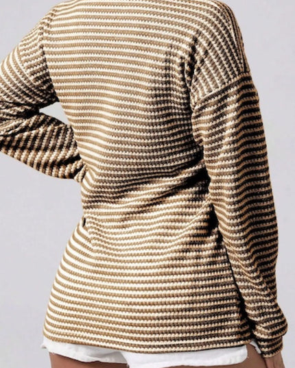 Striped Button Detail Long Sleeve Top