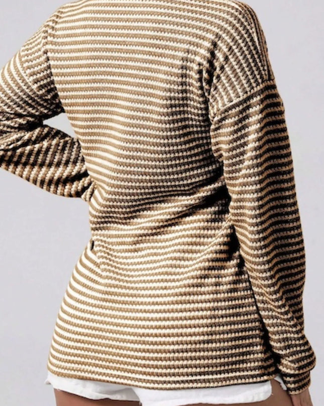 Striped Button Detail Long Sleeve Top